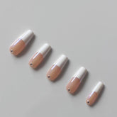 Pastel Handmade Gel Press on Nails Medium Coffin French Tip with Rhinestone Design